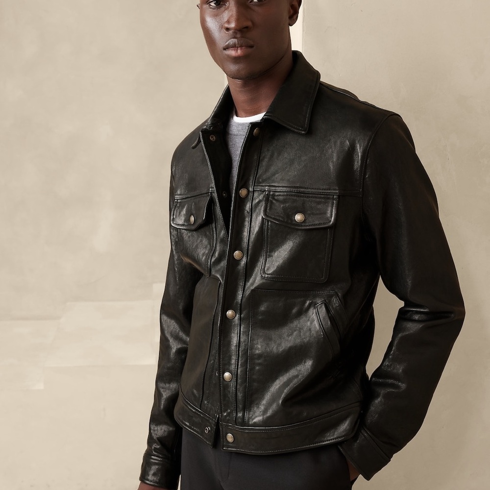 BANANA REPUBLIC Black Leather Trucker Jacket Size M (Men’s)